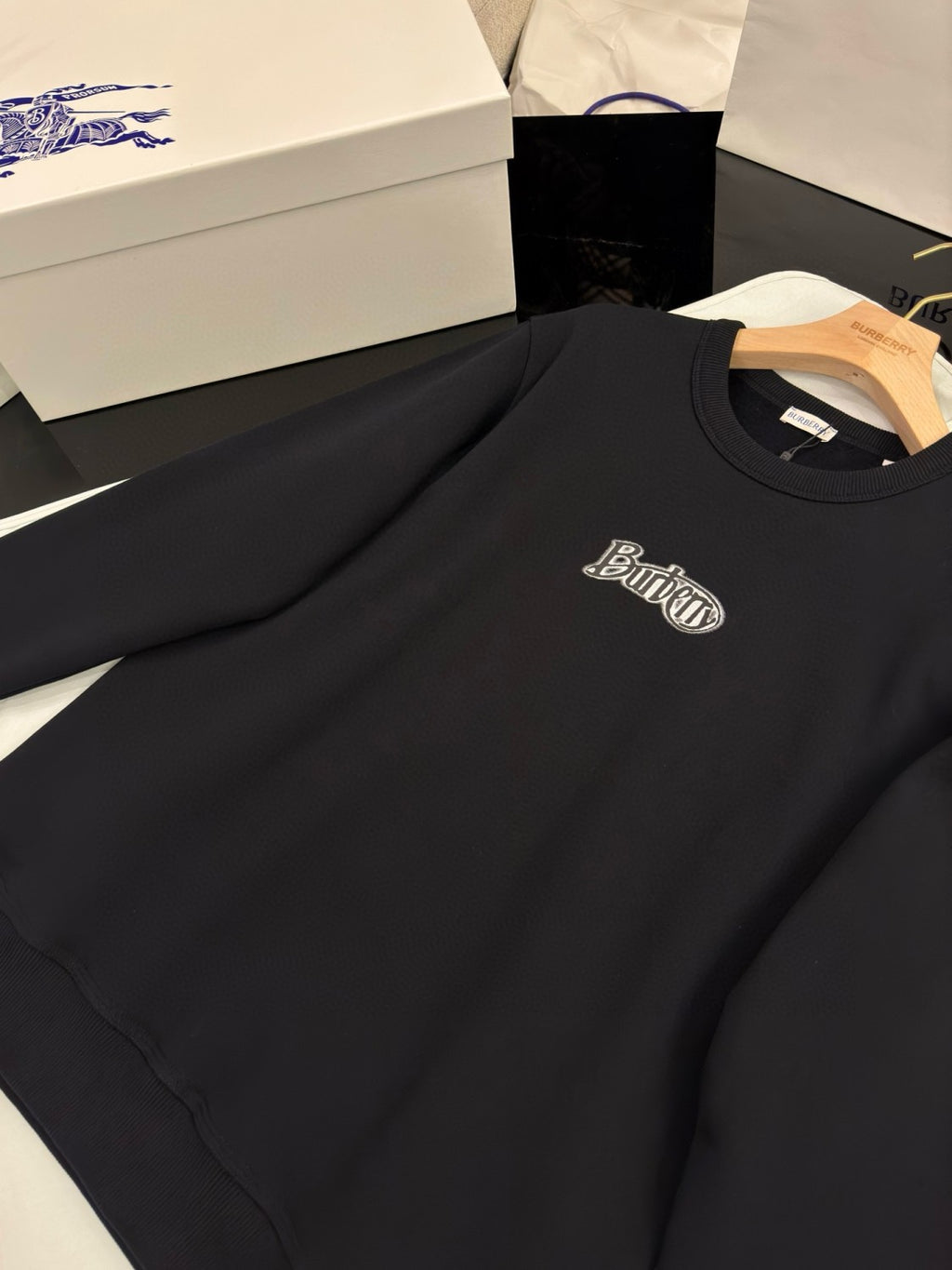 Burberry Men's Spring and Autumn Black Letter Logo Pattern Printed Round Neck Long Sleeve Sweatshirt Elastic Drawstring Casual Pants Suit Set #74235