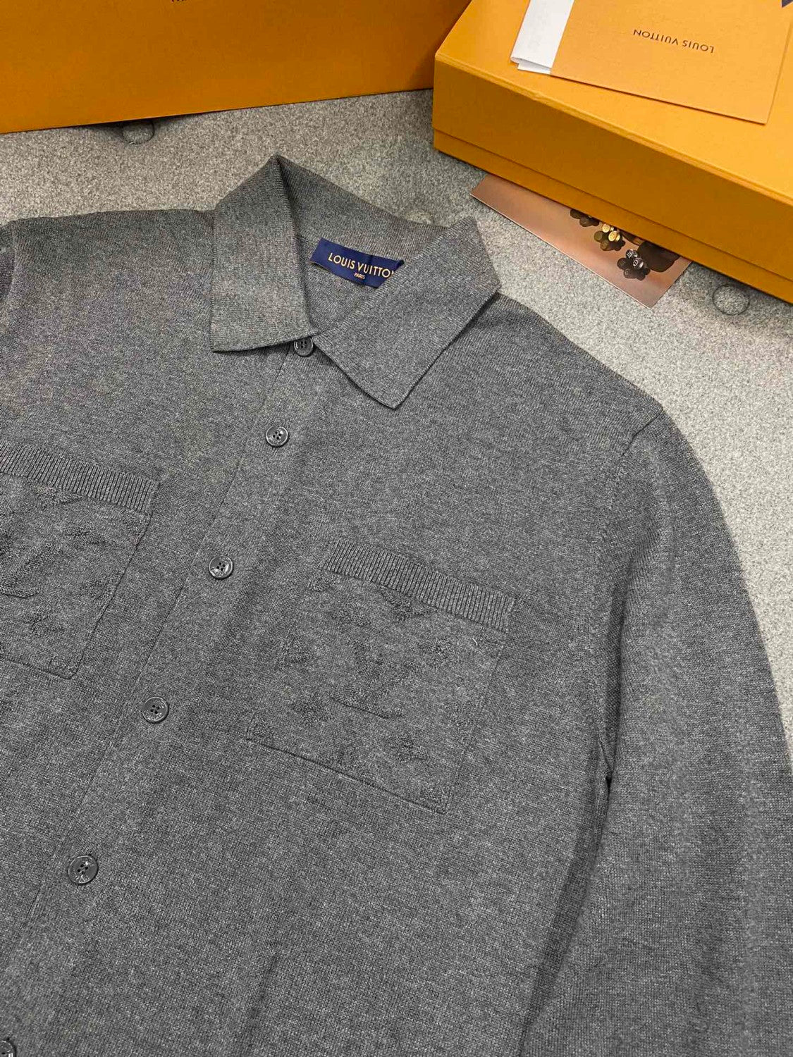 Louis Vuitton Men's Spring/Autumn Gray Logo Appliquéd Single Breasted Long Sleeve Knit Shirt #72115