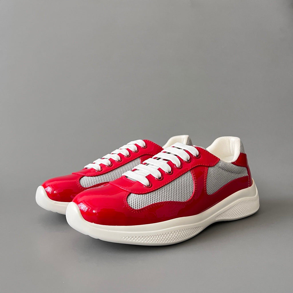 PRADA Black silver Patent Leather And Technical Fabric Prada America s Cup Sneakers #334570