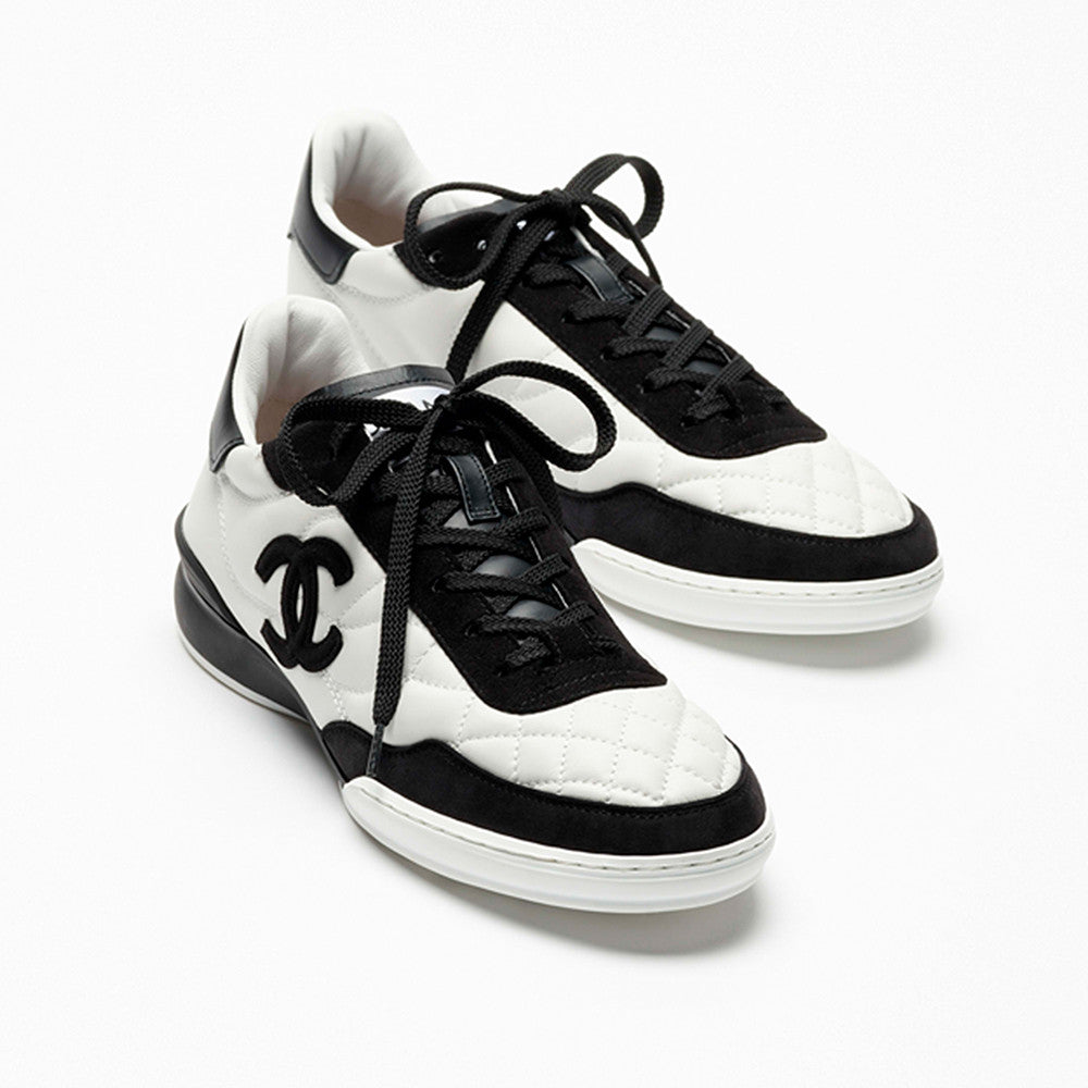 CHANEL Sneakers Calfskin Suede Kidskin White Black #378783