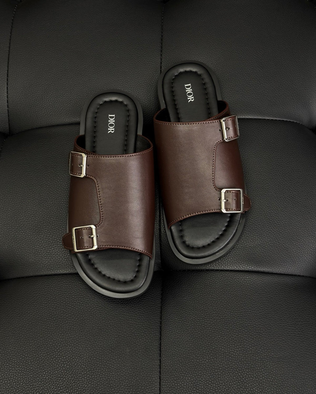 Dior Alias Men's Summer Solid Color Smooth Cowhide Leather Sandals Shoes #77374