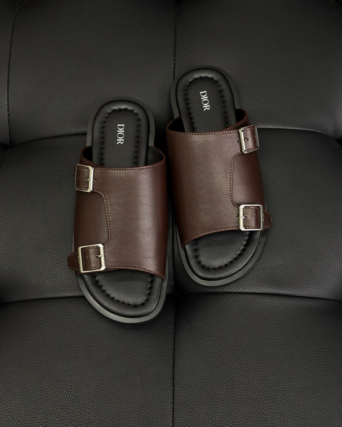 Dior Alias Men's Summer Solid Color Smooth Cowhide Leather Sandals Shoes #77374