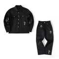 Chrome Hearts Men's Spring/Fall Fashion Casual Collared Single-Breasted Solid-Color Shirt Jacket with Loose-Fit Waist-Tie Workwear Pants Suit Set #78853