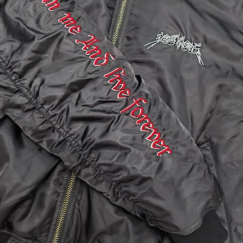 Vetements Men's Fall And Winter Black Embroidered Cotton Long Sleeve Loose Down Jacket Ngvp #6926