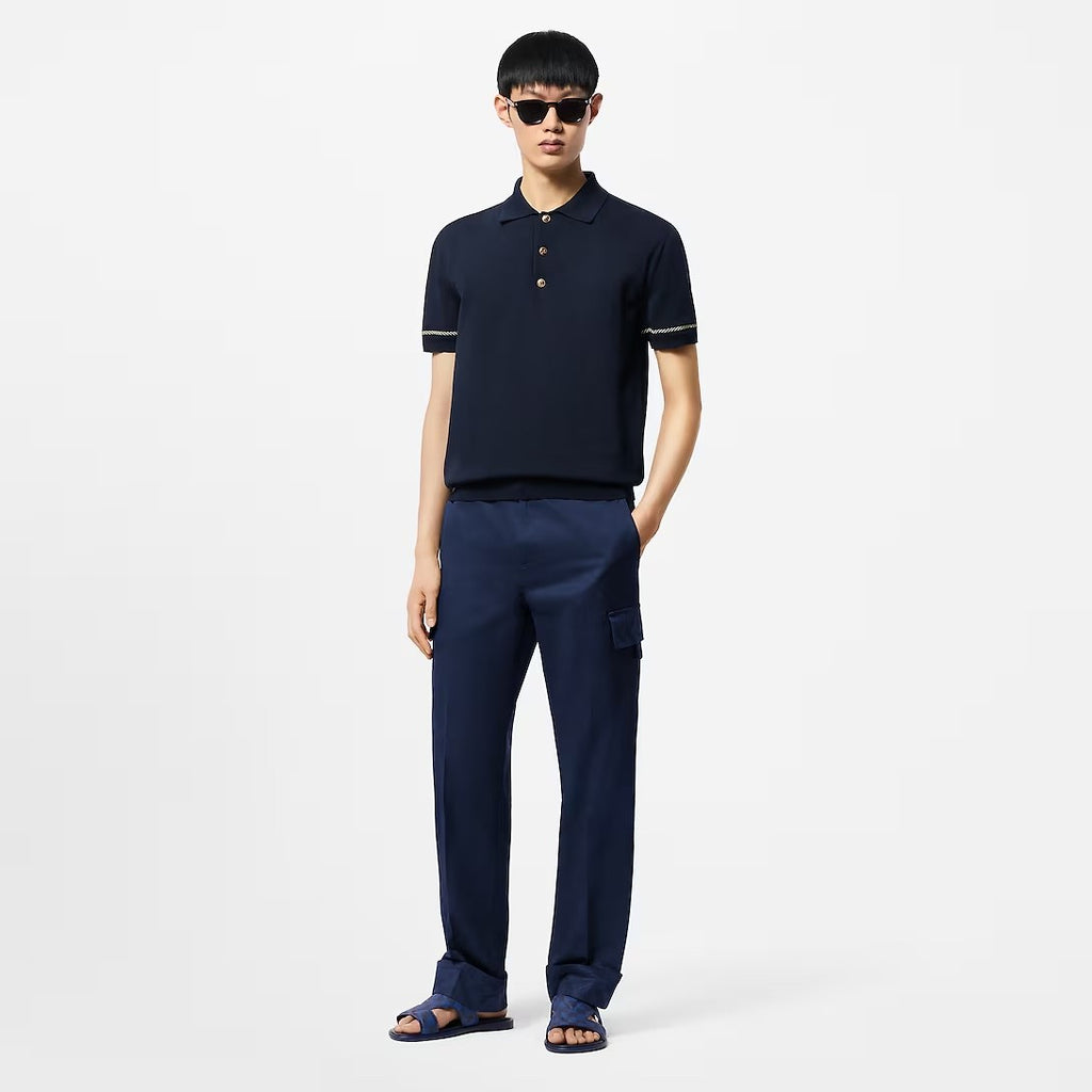 Louis Vuitton Men's Summer Short Sleeve Polo Shirt Navy Stripe Pattern T-Shirt #72891
