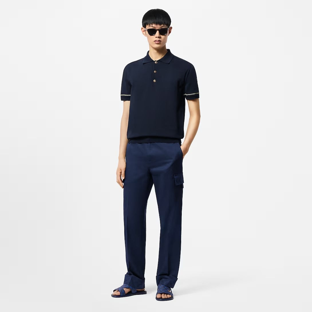 Louis Vuitton Men's Summer Short Sleeve Polo Shirt Navy Stripe Pattern T-Shirt #72891