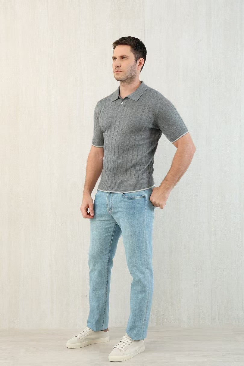 Brunello Cucinelli Men's Spring And Summer Solid Color Lapel Fitted Short Sleeve Polo Shirt Ngvp #1447