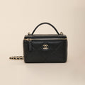 Chanel Long Vanity With Chain Grained Shiny Calfskin Gold Tone Metal Black #332777