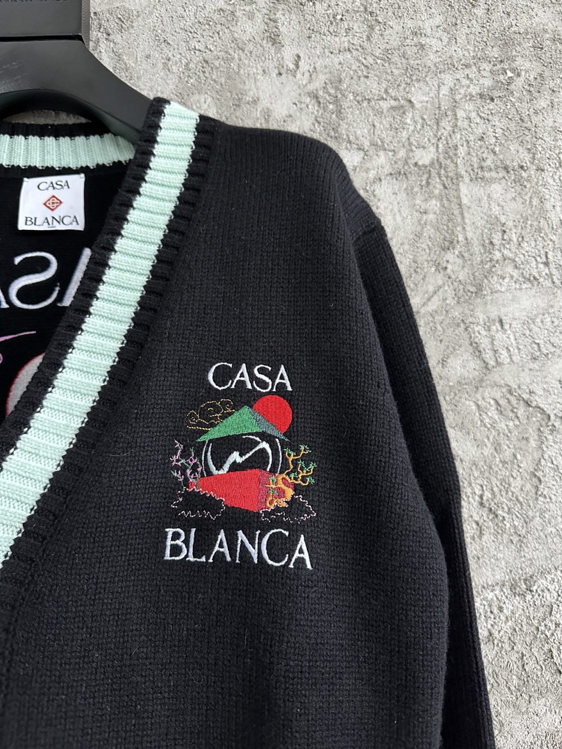 Casablanca Casa Mountain Temple Cardigan Men's And Women's Spring/autumn Fashion Casual Embroidered Badge V Neck Single Breasted Knitted Cardigan #78324