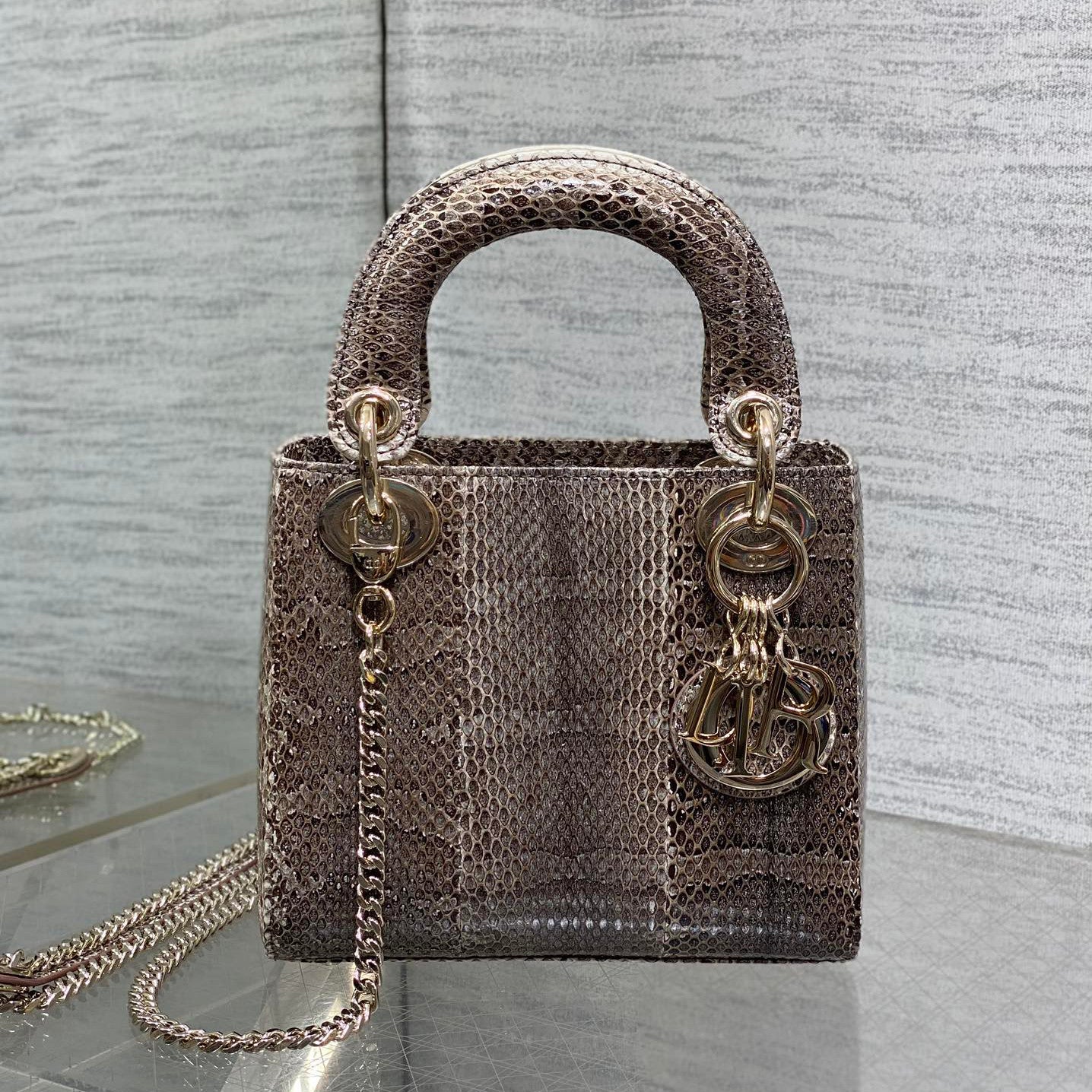 Dior Lady Women's Solid Color Metal Pendant Detachable Chain Shoulder Strap Snake Skin Single Shoulder Crossbody Handbag Bag Bags #77722
