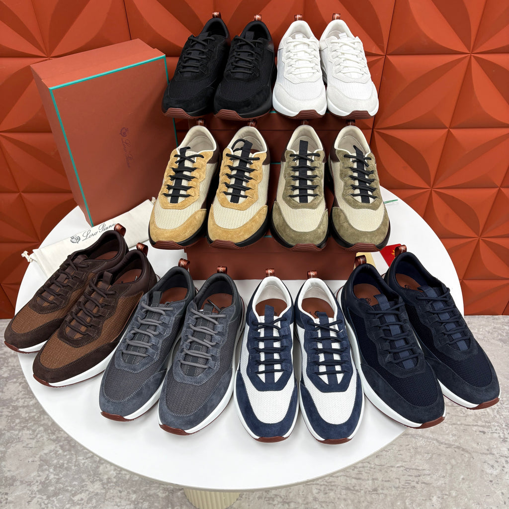 Loro Piana Week End Walk Mesh Cowhide Suede Casual Sneakers #381648