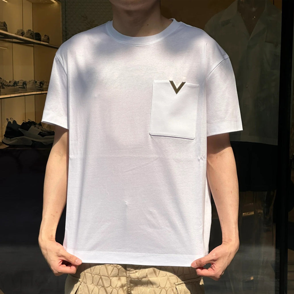 Valentino Men's Spring Summer Cotton Short Sleeve Fashion Casual Pocket Solid Color Simple T-Shirt Ngvp#8768