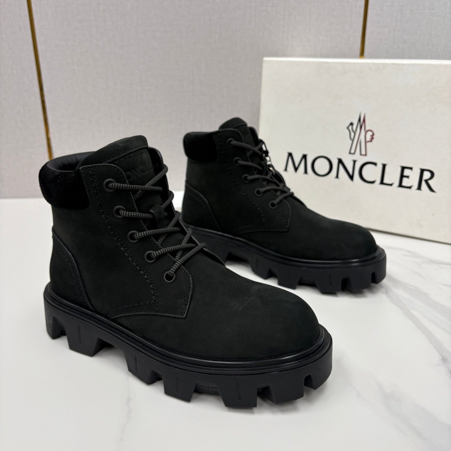 Moncler Black Peak City Nubuck Suede Lace-Up Boots #336113
