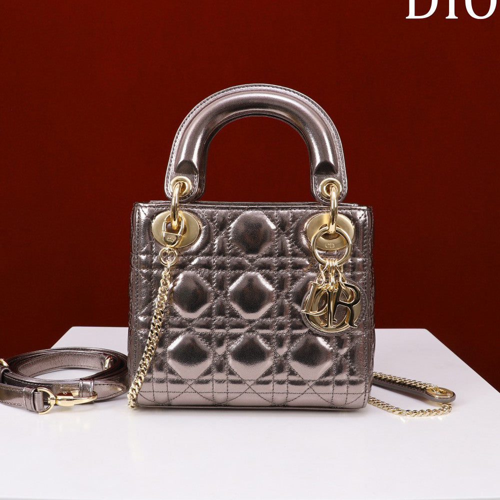 Dior Lady Women's Solid Color Metal Pendant Removable Chain Shoulder Strap Wicker Pattern Sheepskin Leather Single Shoulder Crossbody Handbag Bag Bags #77461