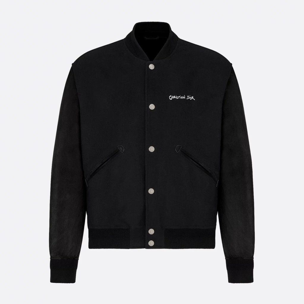 Dior Men's Fall And Winter Black Letter Print Single Breasted Long Sleeved Baseball Jacket #73172