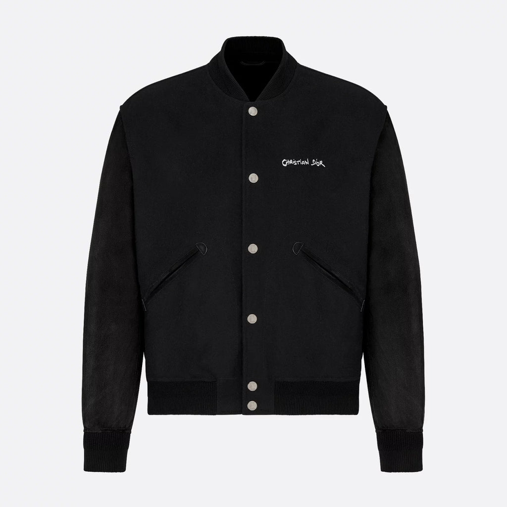 Dior Men's Fall And Winter Black Letter Print Single Breasted Long Sleeved Baseball Jacket #73172