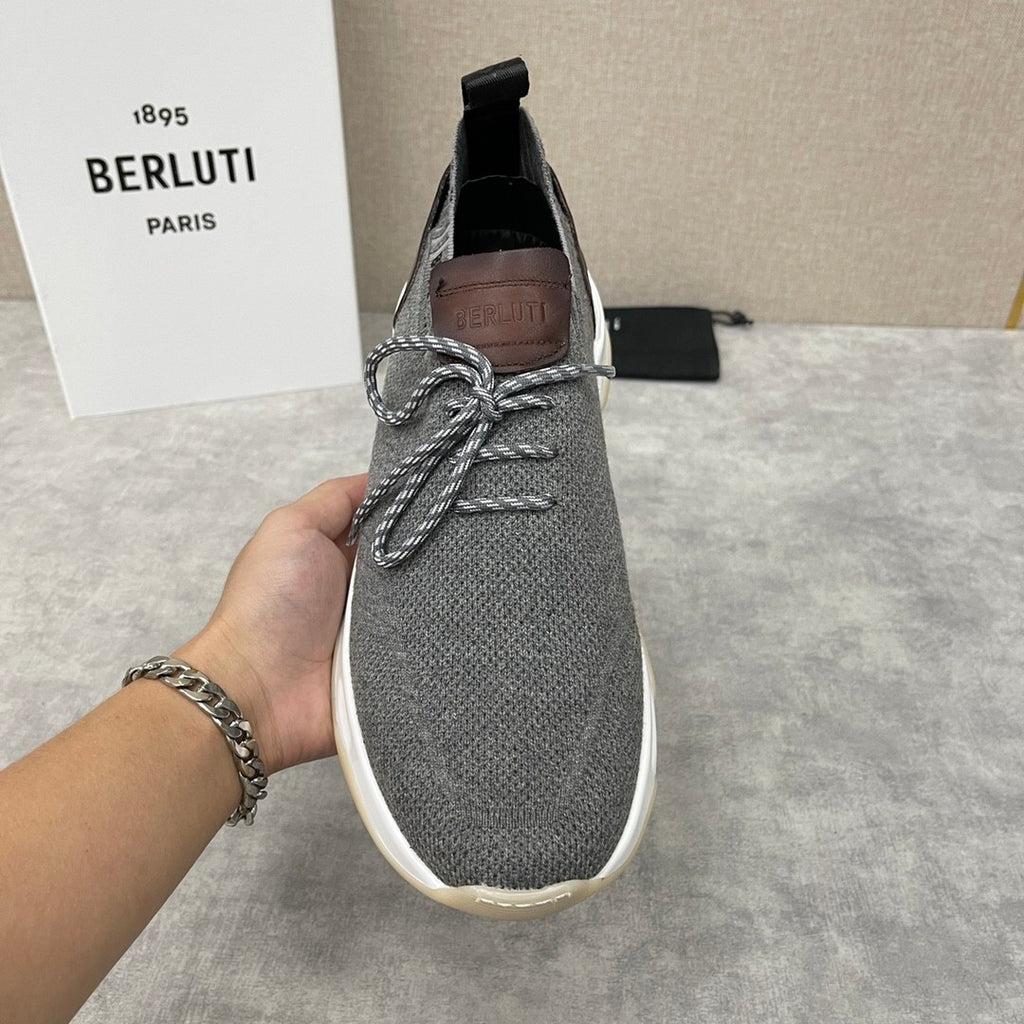 Berluti Shadow Men's Fashion Casual Round Toe Lace Up Flat Low Top Flyknit Sneakers Shoes #79362