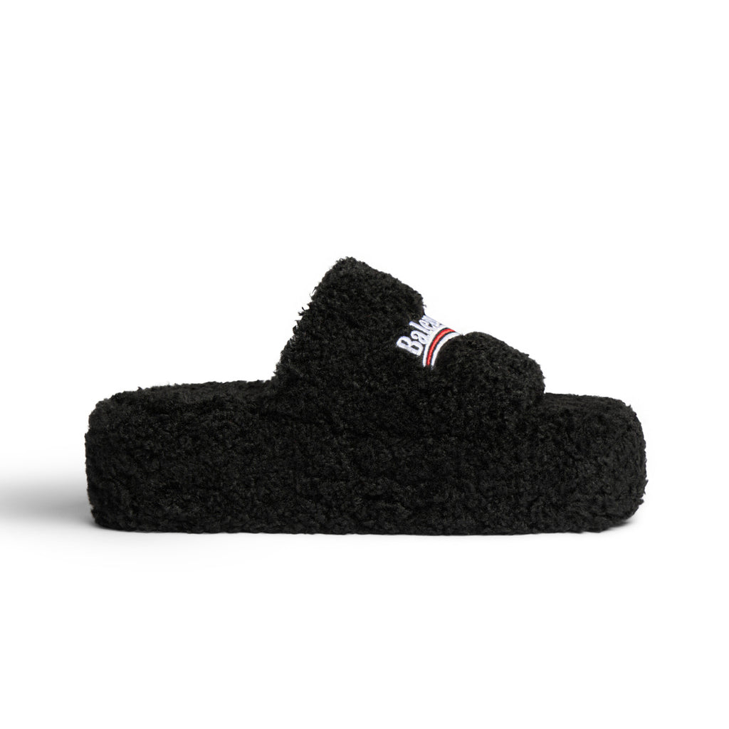Balenciaga Furry Women's Spring/Summer Solid Colour Faux Fur Embroidered Letter Print Thick Sole Slippers Shoes #76986