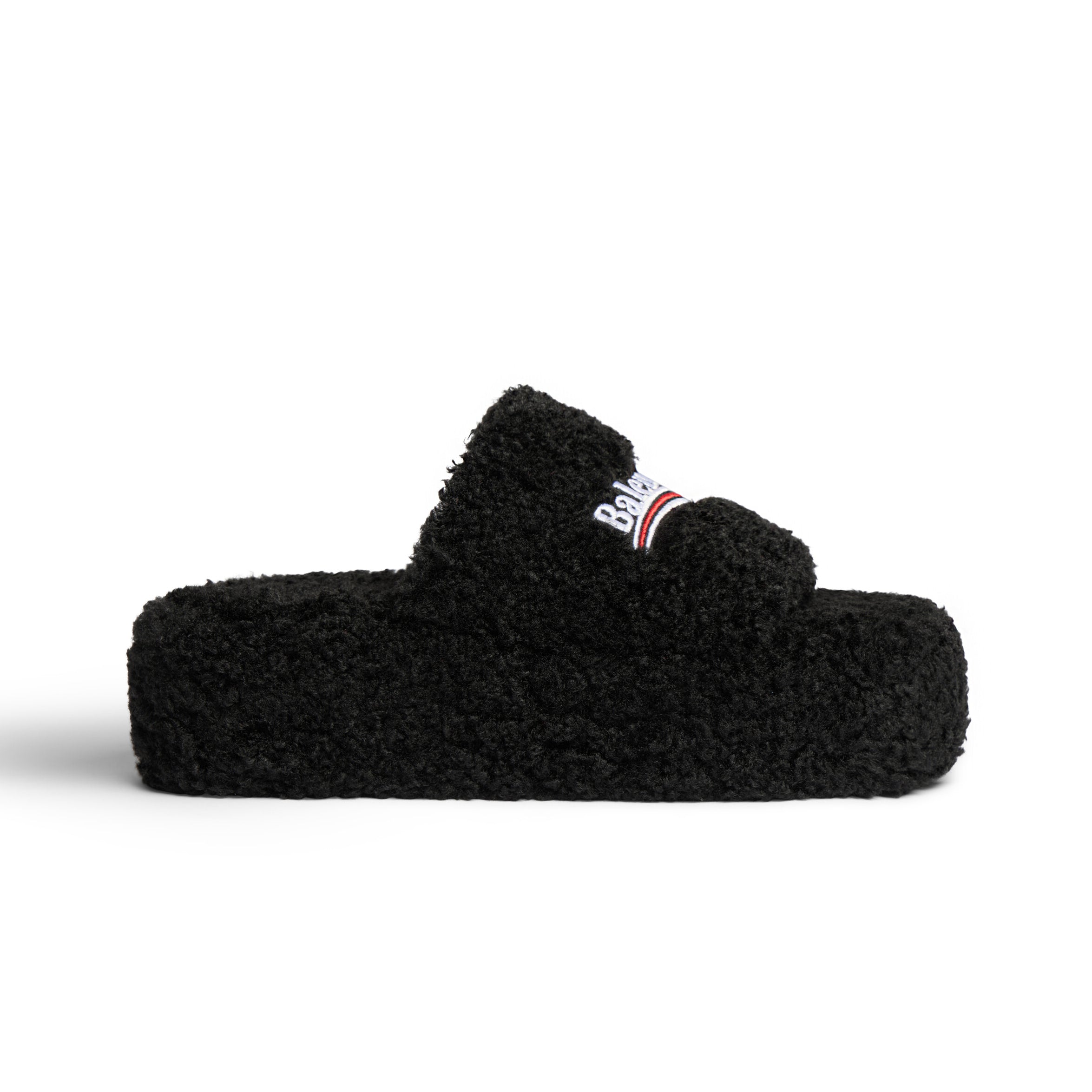 Balenciaga Furry Women's Spring/Summer Solid Colour Faux Fur Embroidered Letter Print Thick Sole Slippers Shoes #76986