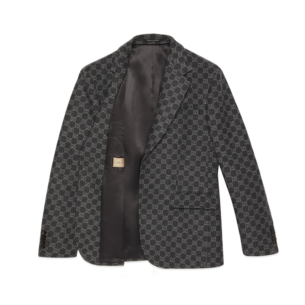 Gucci GG Flannel Men's Dark Gray Spring and Autumn Logo Full Printed Pattern Lapel Single Breasted Long Sleeve Jacket #98143