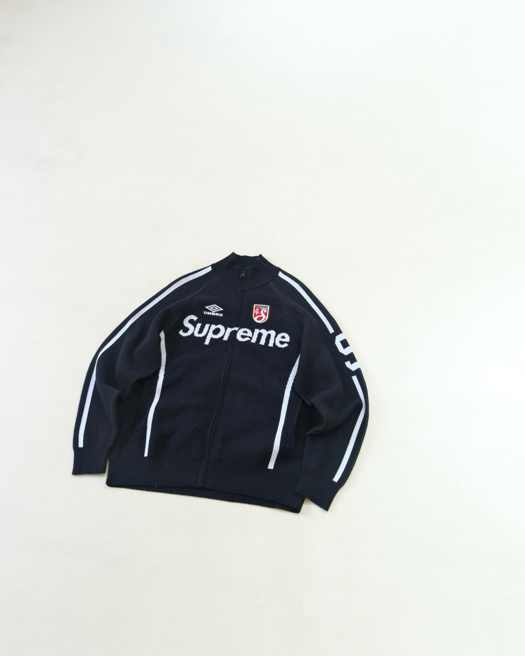 Supreme X UMBRO ZIP UP SWEATER Men's And Women's Spring And Summer Color-blocked Long-sleeved Knit Sweater With Embroidered Logo On The Chest Jacket And Casual Drawstring Shorts Set Suit #77888