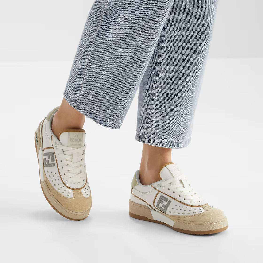 Fendi Match Leather Suede Low Top Shoes Women's Men's Spring Summer Round Toe Lace Up Colorblocking Fashion Casual Retro Shoes #81414