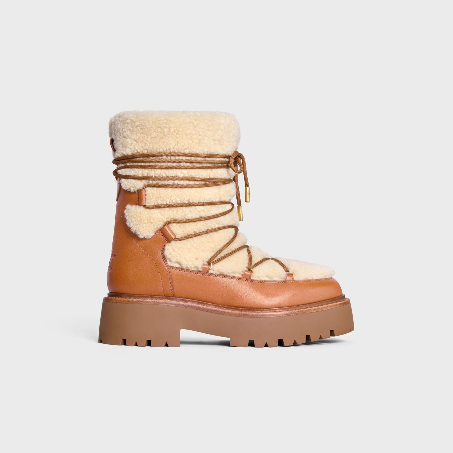 Celine Bulky Lace Up Boot in Shearling and Calfskin #292286