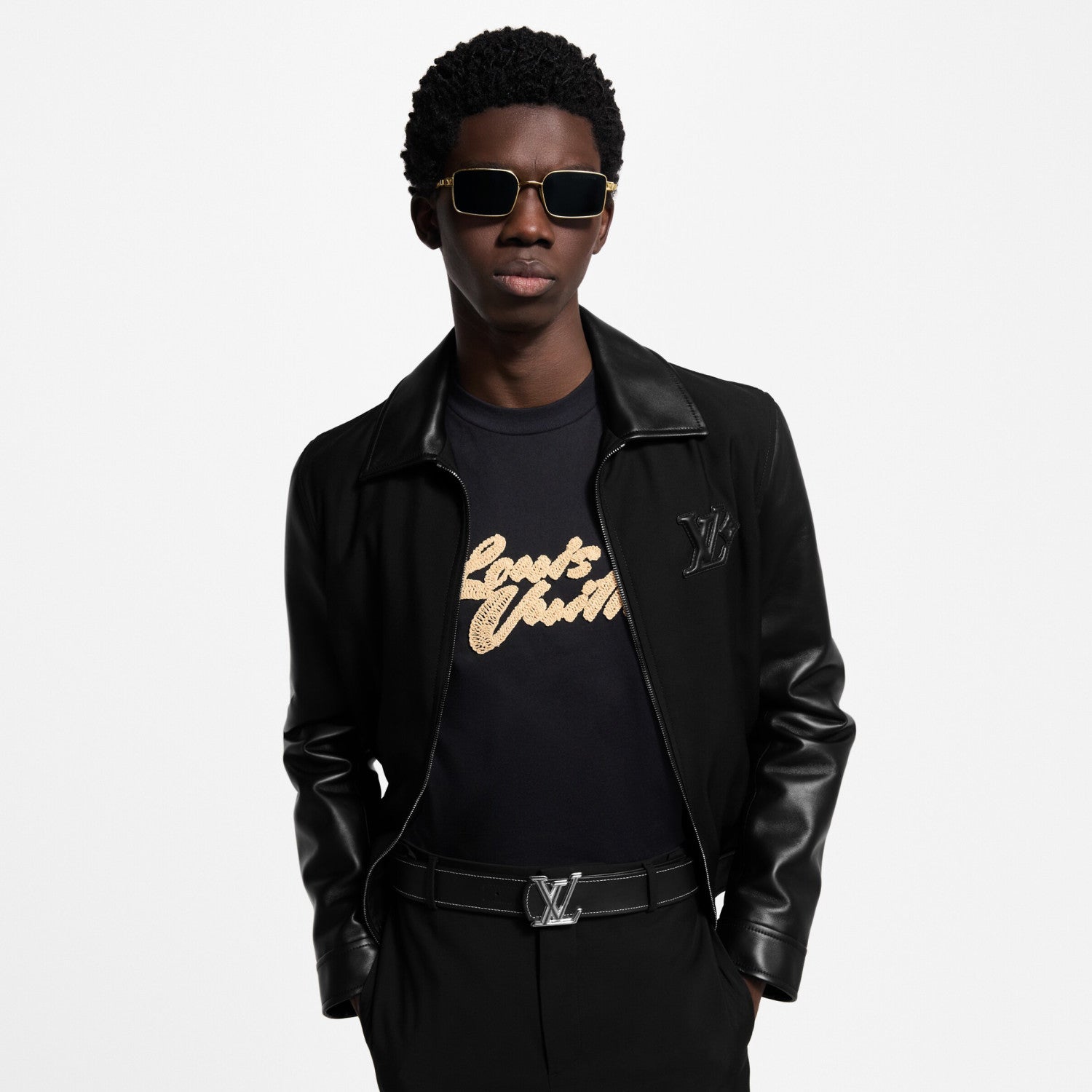 Louis Vuitton Men's Solid Color Autumn/Winter Logo Print Sheepskin Patchwork Long Sleeve Zipper Jacket #77971