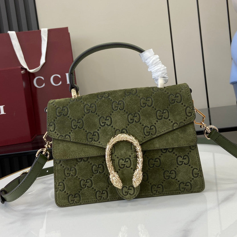 Gucci Women's Solid Color Tiger Head Lock Buckle Suede Handheld Crossbody Shoulder Bag Bags #75132