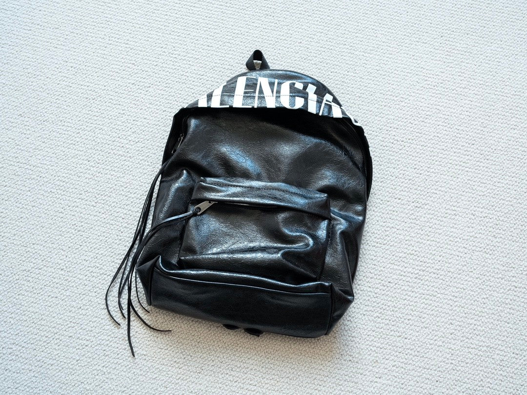 Balenciaga Men's Editor Backpack In Black/white Shoulder Bag Leather Zipper Fashion Trend Retro Bag Bags #81636