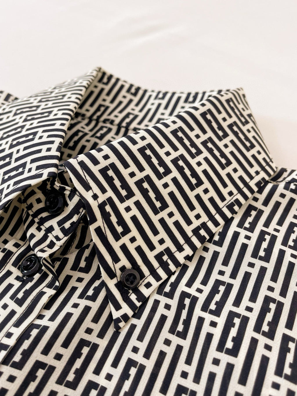 Fendi Women's Summer Black and White Geometric Pattern Single Breasted Lapel Long Sleeve Shirt #98776
