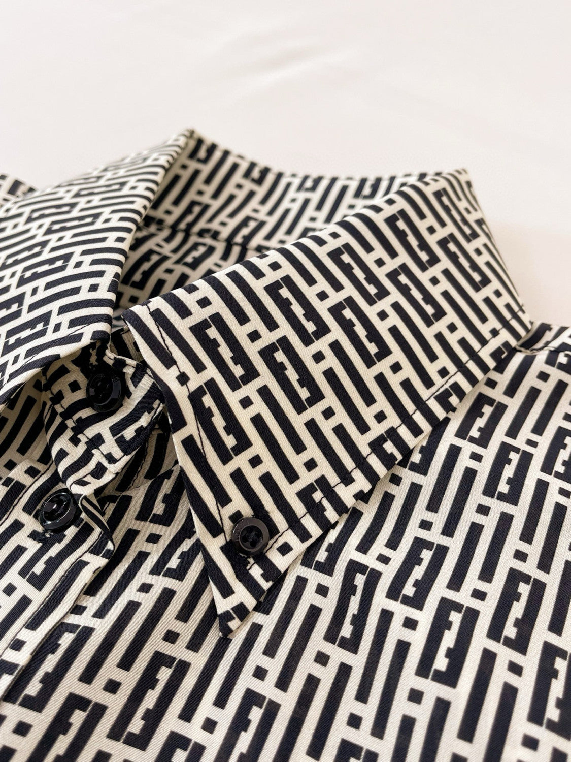 Fendi Women's Summer Black and White Geometric Pattern Single Breasted Lapel Long Sleeve Shirt #98776