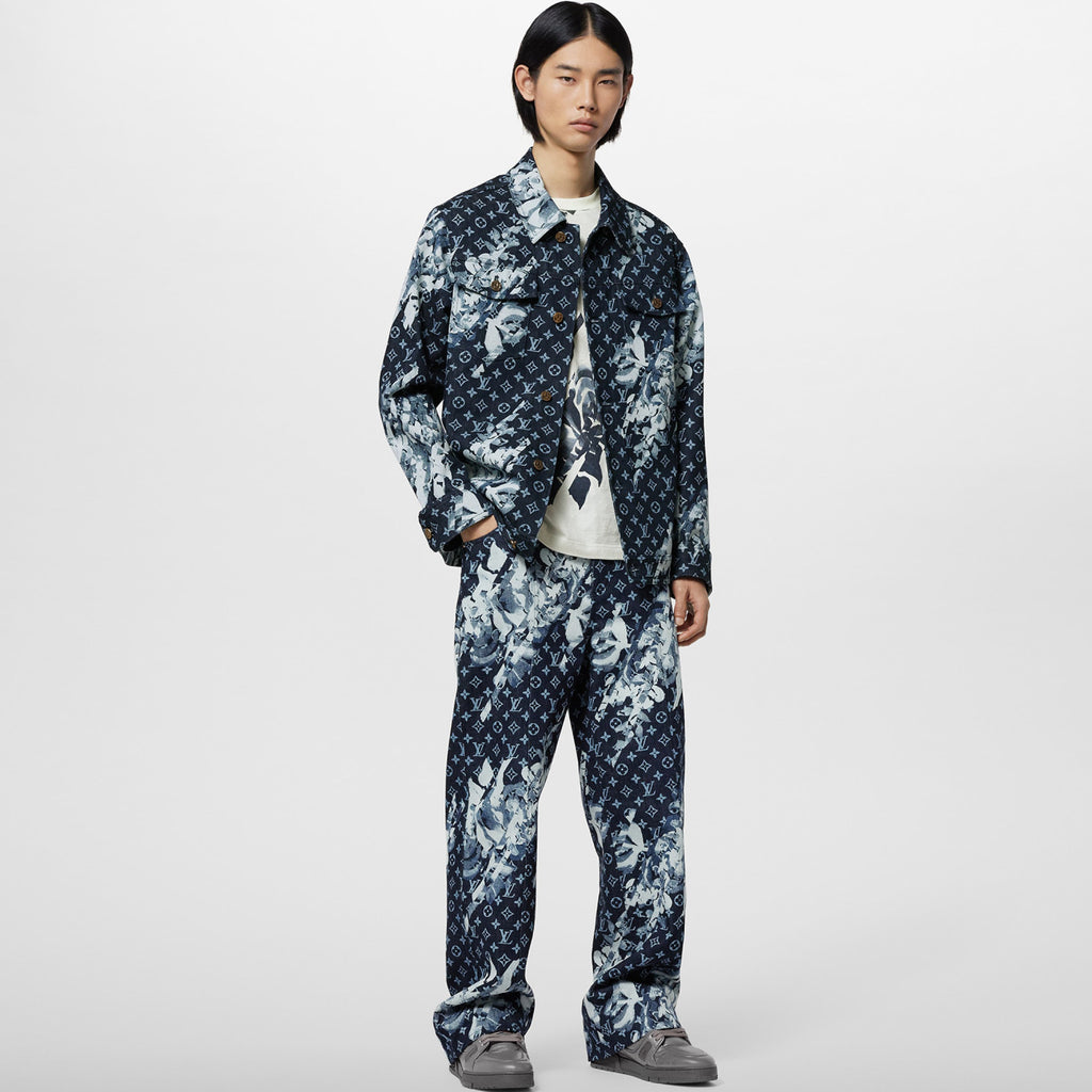 Louis Vuitton Men's Spring Autumn Letter Monogram Printed Denim Jacket Pants Set Suit #97341