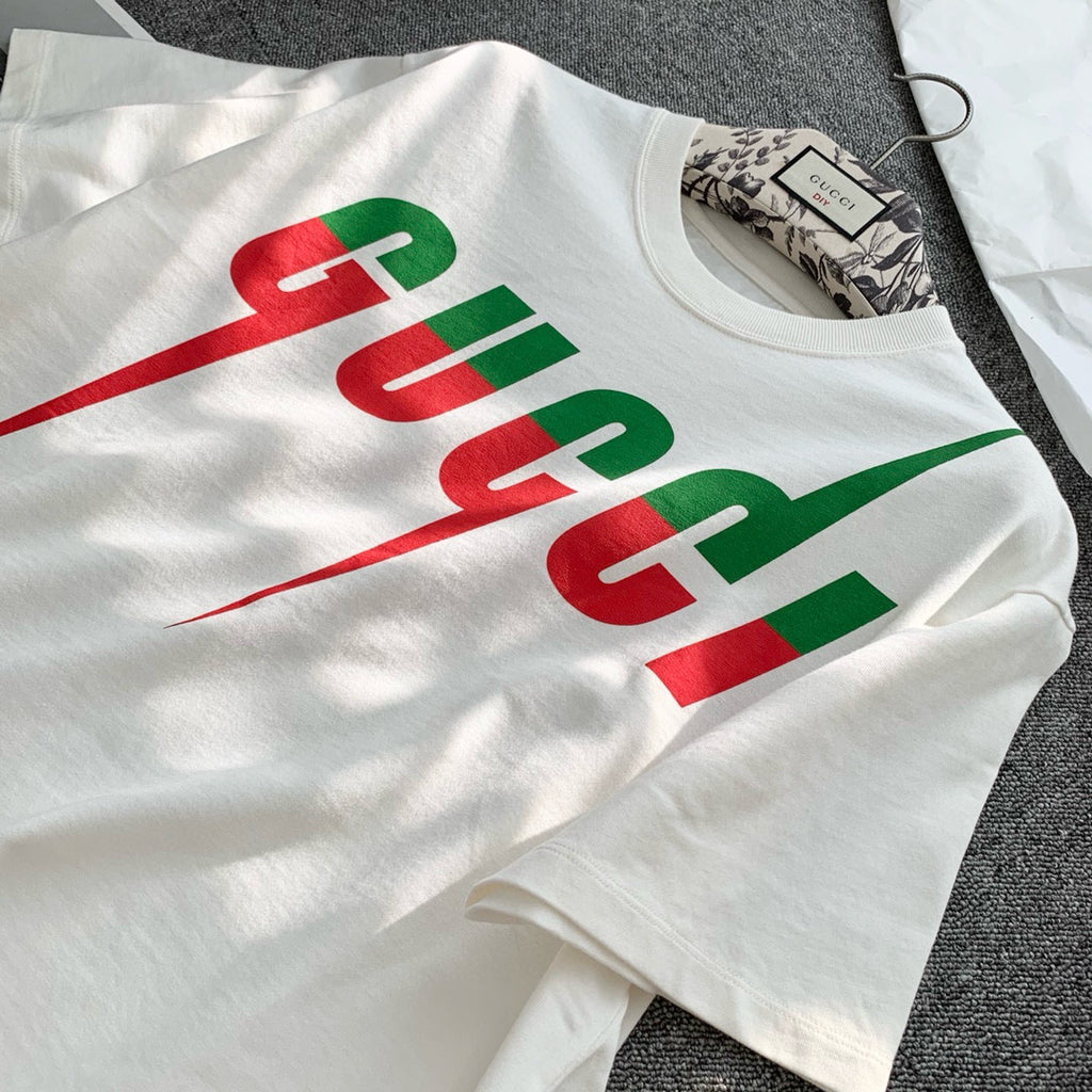 Gucci Men's Summer Blade Letter Print Round Neck Solid Color Cotton Short Sleeve T-Shirt #75156