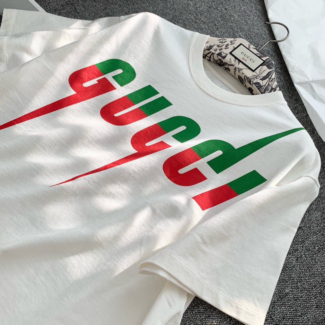 Gucci Men's Summer Blade Letter Print Round Neck Solid Color Cotton Short Sleeve T-Shirt #75156