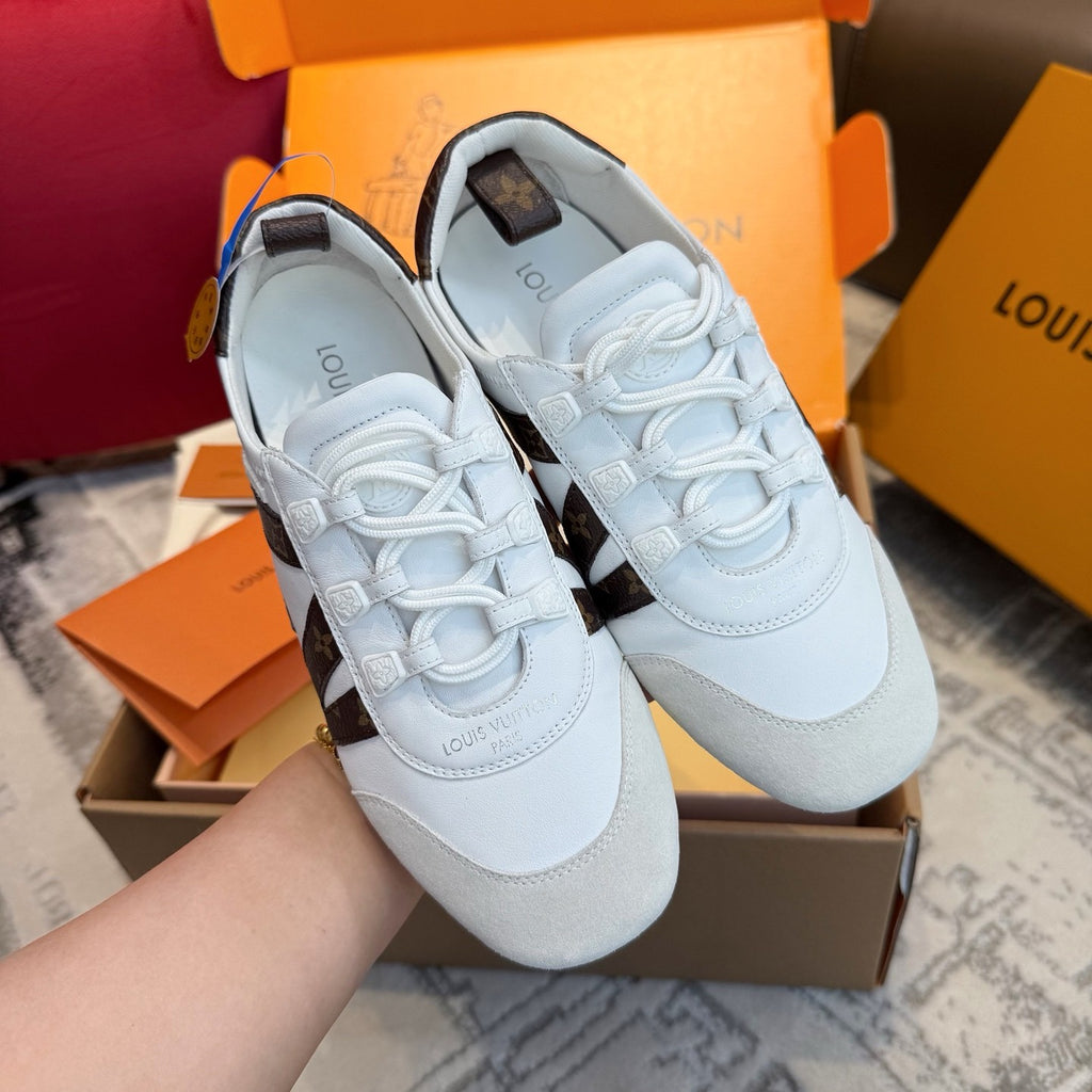 Louis Vuitton SNEAKERINA Women's Four Seasons Colorblocking Round Toe Lace Up Sheepskin Low Top Ballet Derby Shoes #76939