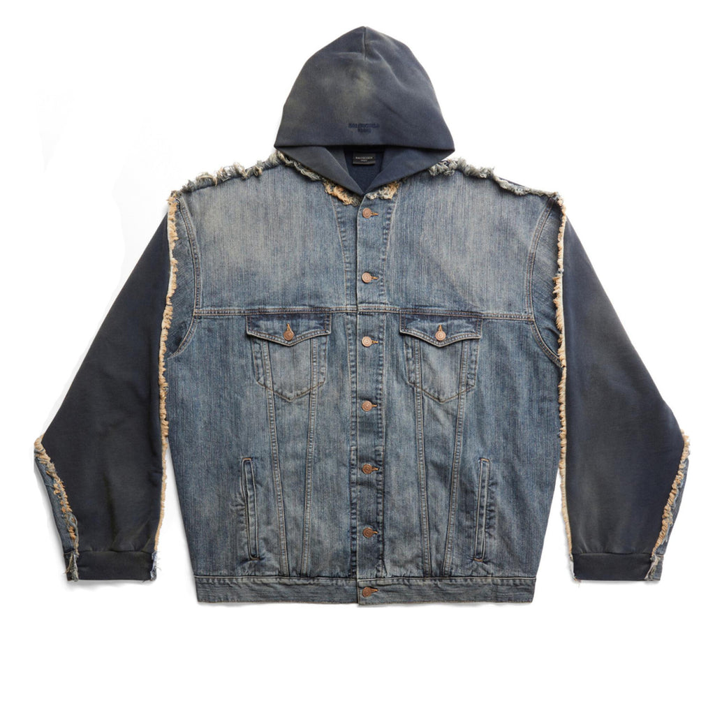 Balenciaga Men's Women's Embroidered Washed Duplex Denim Hooded Jacket Loose Fit Jacket Fashion Trend Sweatshirt Ngvp #2424