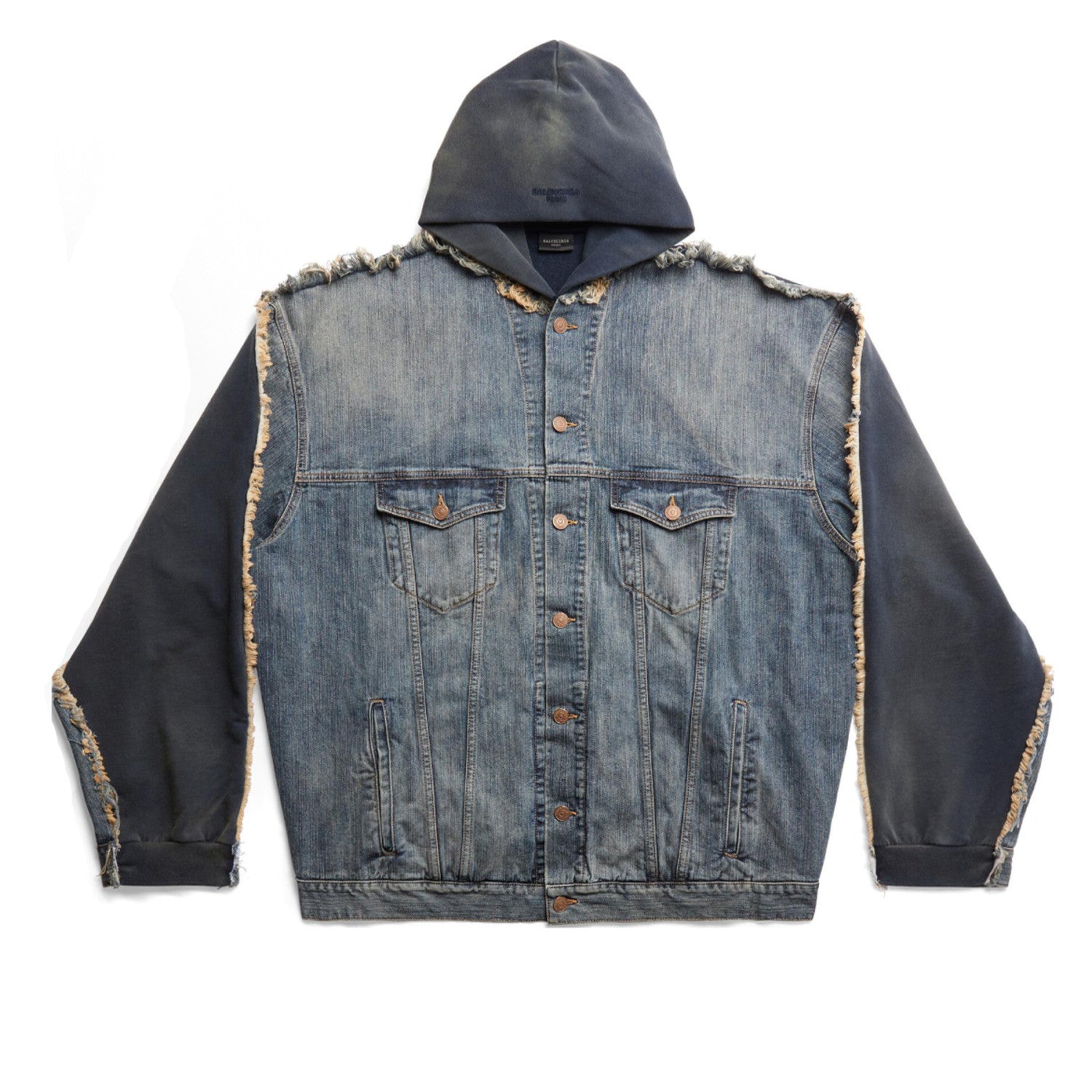 Balenciaga Men's Women's Embroidered Washed Duplex Denim Hooded Jacket Loose Fit Jacket Fashion Trend Sweatshirt Ngvp #2424