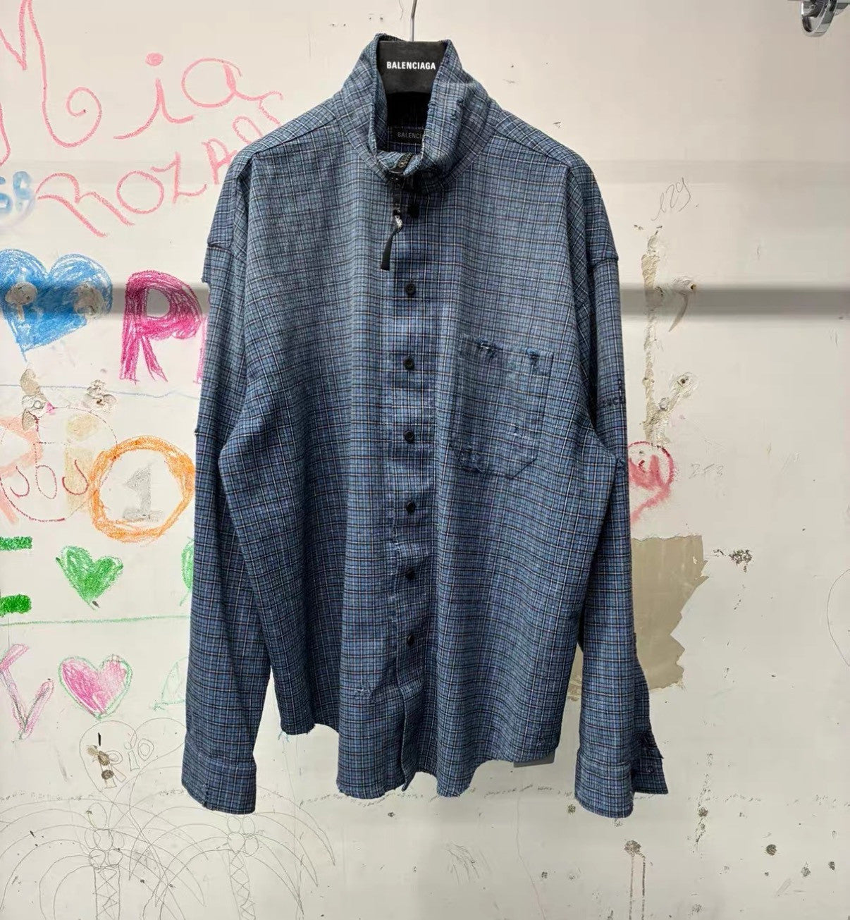 Balenciaga Men's Zip-up Shirt in Blue #375912