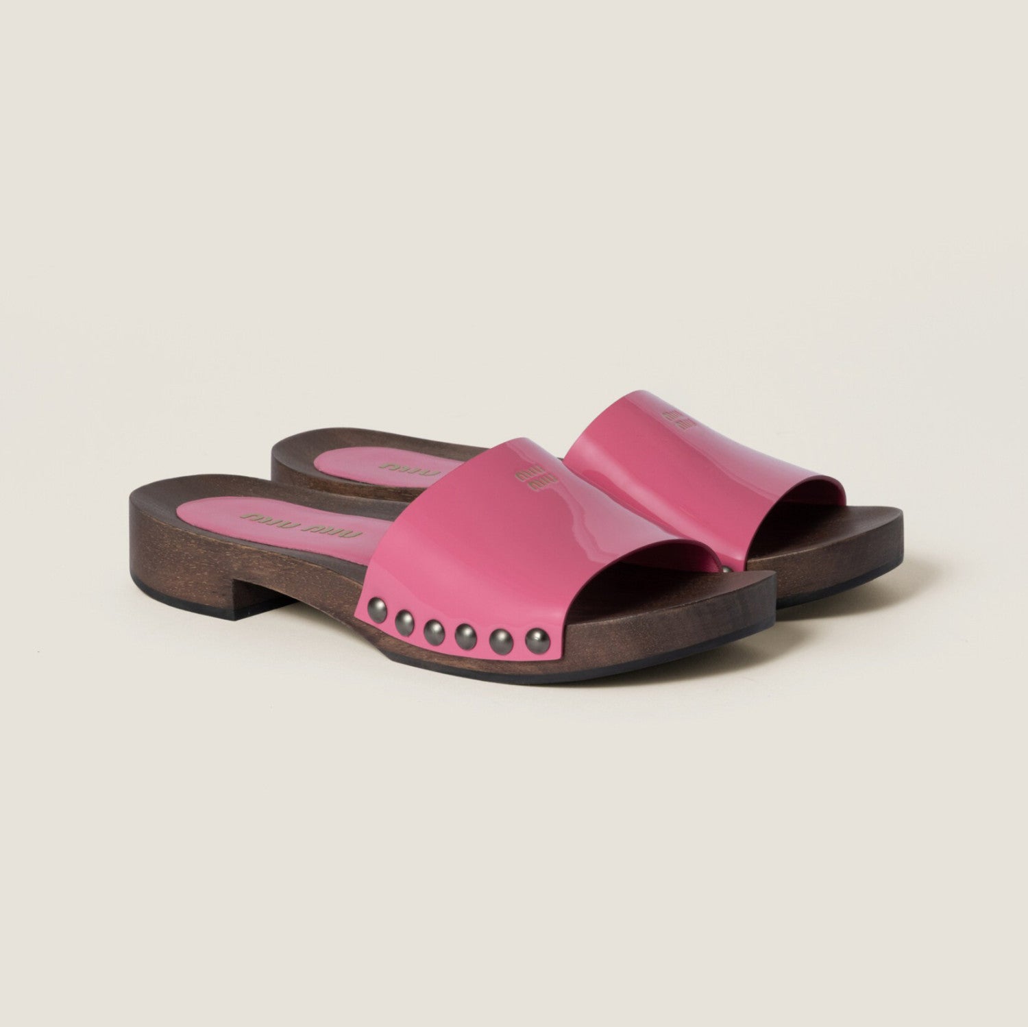 MiuMiu Women's Summer Fashion Casual Round Toe Slip On Suede Leather Wooden Sole Sandals Shoes #78432
