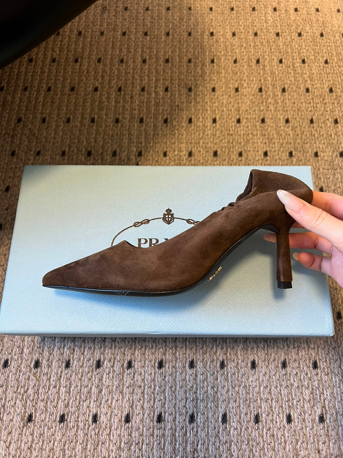 PRADA Cocoa Brown Suede Pumps #334368