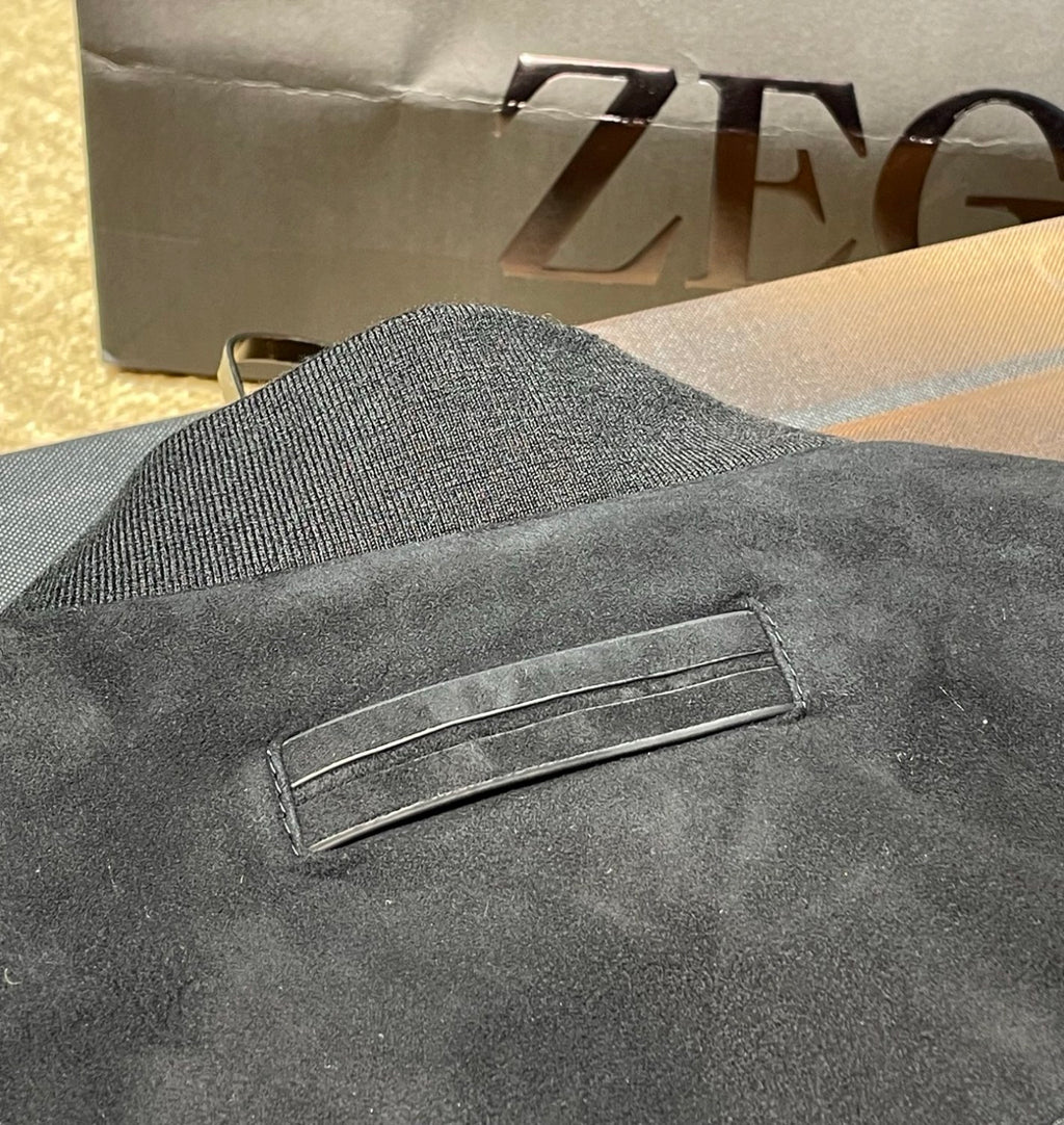 Ermenegildo Zegna Men's Secondskin Pilot Jacket Spring/Autumn Solid Color Baseball Collar Long Sleeve Zipper Leather Jacket Ngvp #2289