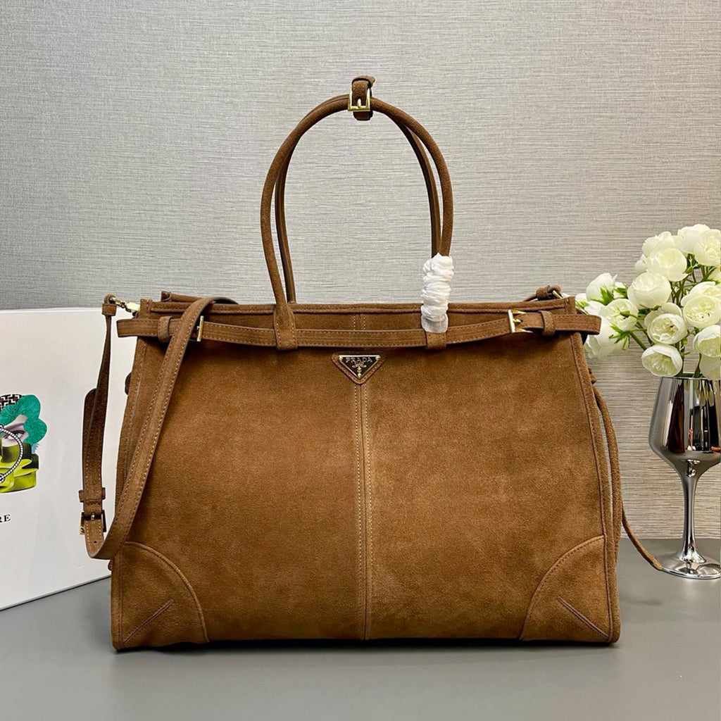 PRADA (42CM) LusGolf Oiled Leather 1BA439 Extra Large Portable Crossbody Bags Shoulder Bag Handbag #194092