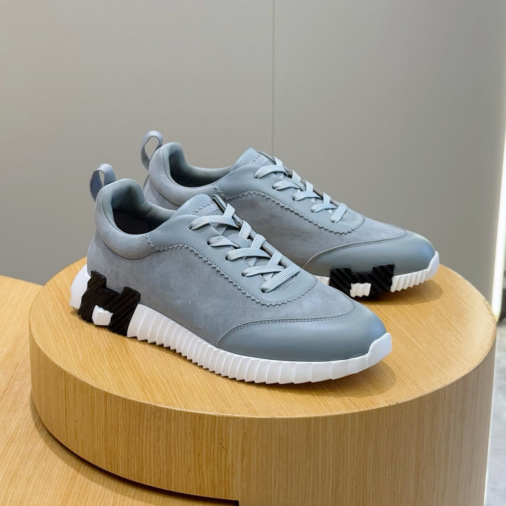 Hermes Men's Spring/Summer Fashion Casual Round Toe Lace Up Contrasting Color Suede Cowhide Low Top Sneakers #78237