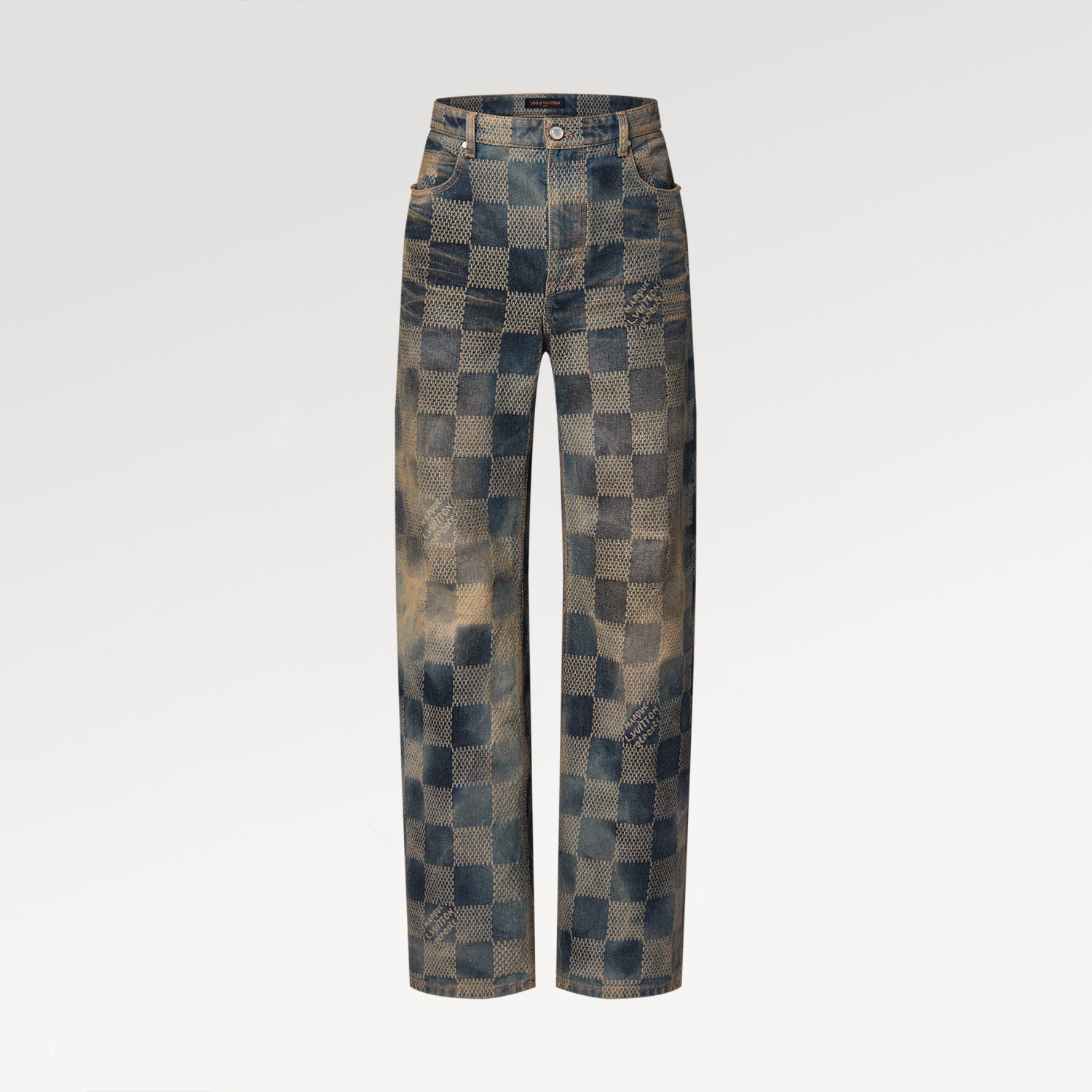 Louis Vuitton Men's Damier Washed Skateboarding Jeans Spring And Autumn Checkerboard Check Vintage Old Denim Trousers Straight Wide-leg Pants #71847