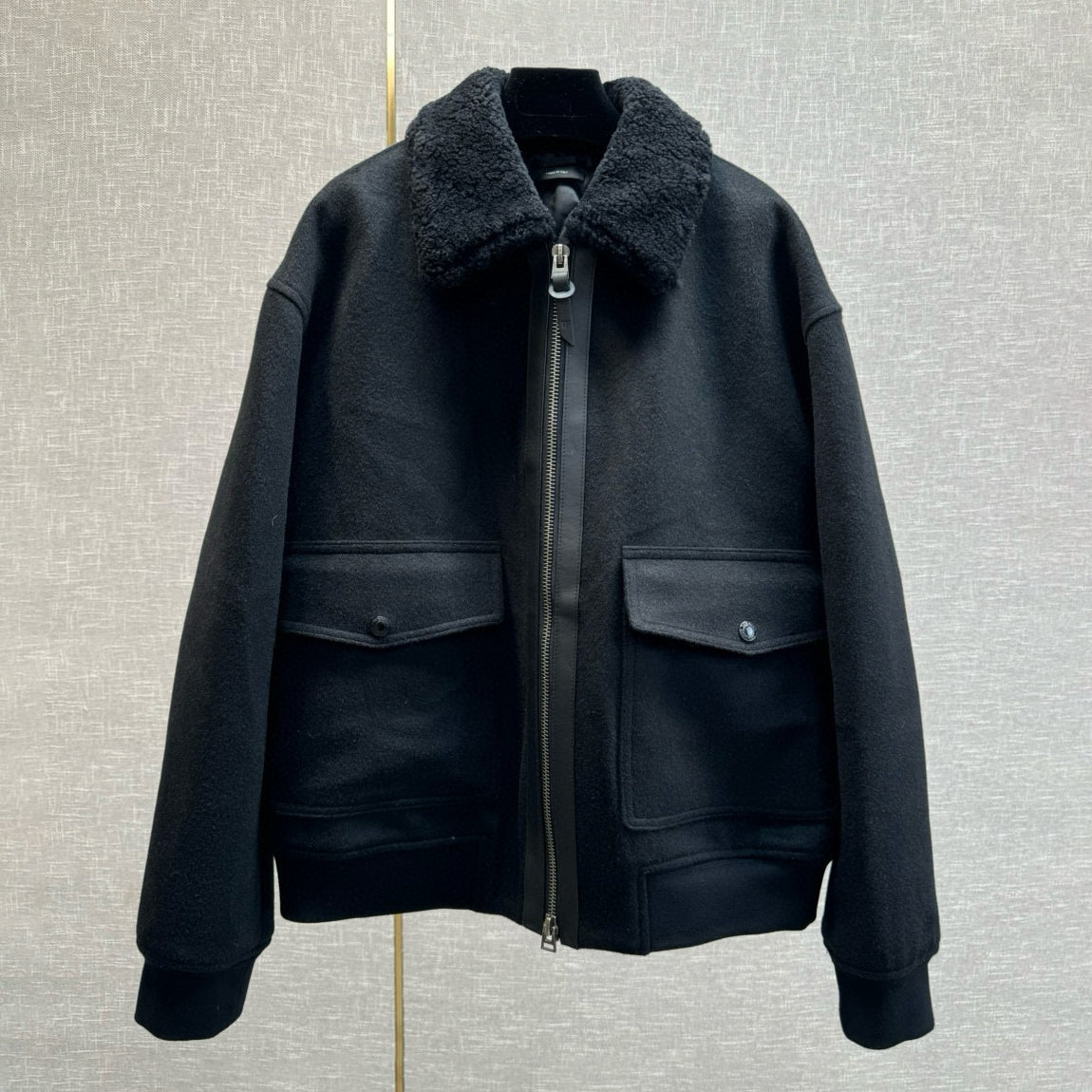 Tom Ford Men's Autumn and Winter Solid Color Cashmere Lapel Zipper Long Sleeve Jacket #74958