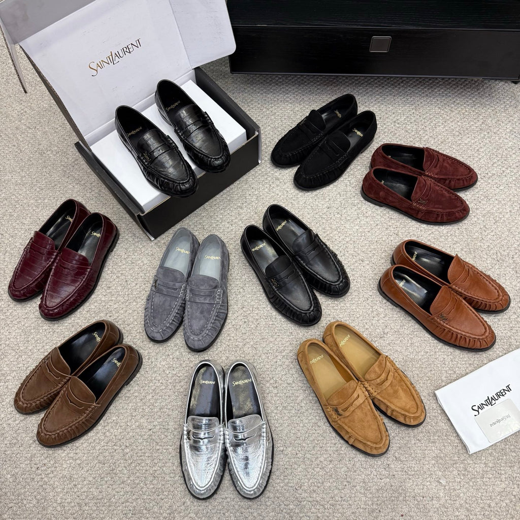 Saint Laurent Women's Autumn/Winter Fashion Casual Sheepskin Suede Round Toe Slip On Flat Loafers Casual Shoes #78376