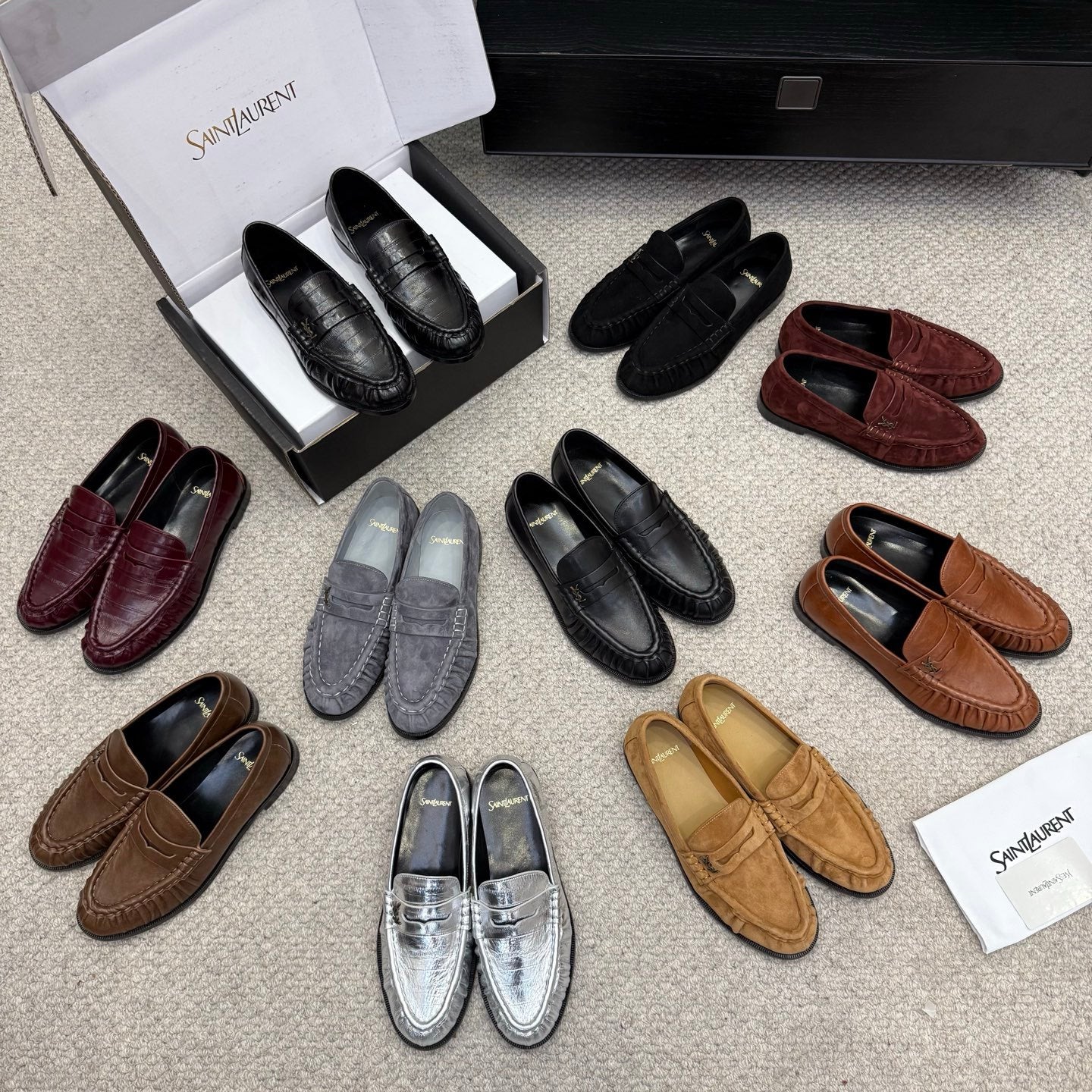 Saint Laurent Women's Autumn/Winter Fashion Casual Sheepskin Suede Round Toe Slip On Flat Loafers Casual Shoes #78376