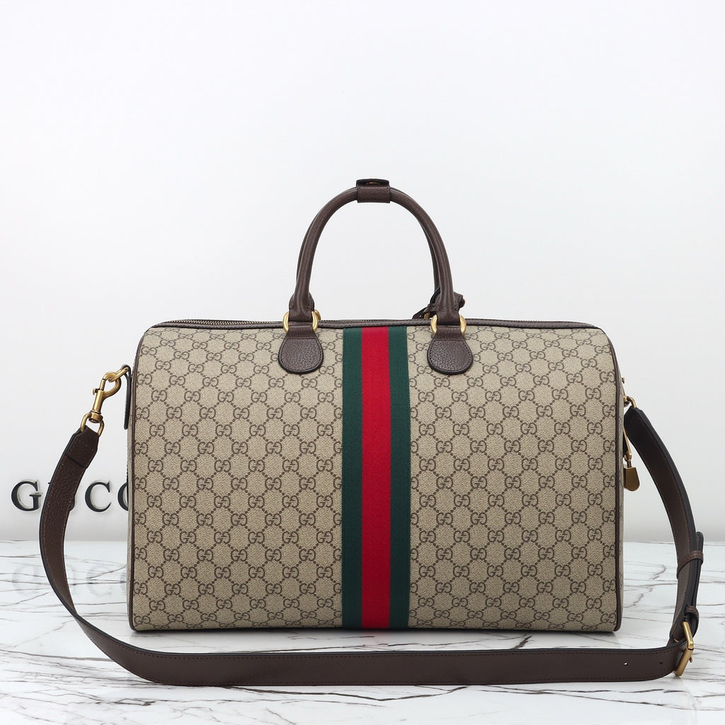 Gucci Savoy Collection Medium Travel Bag In Beige And Dark Brown With Interwoven Gg Monogram Men's And Women's Handheld And Crossbody Bag Bags 834460FAEOI9746 #197150
