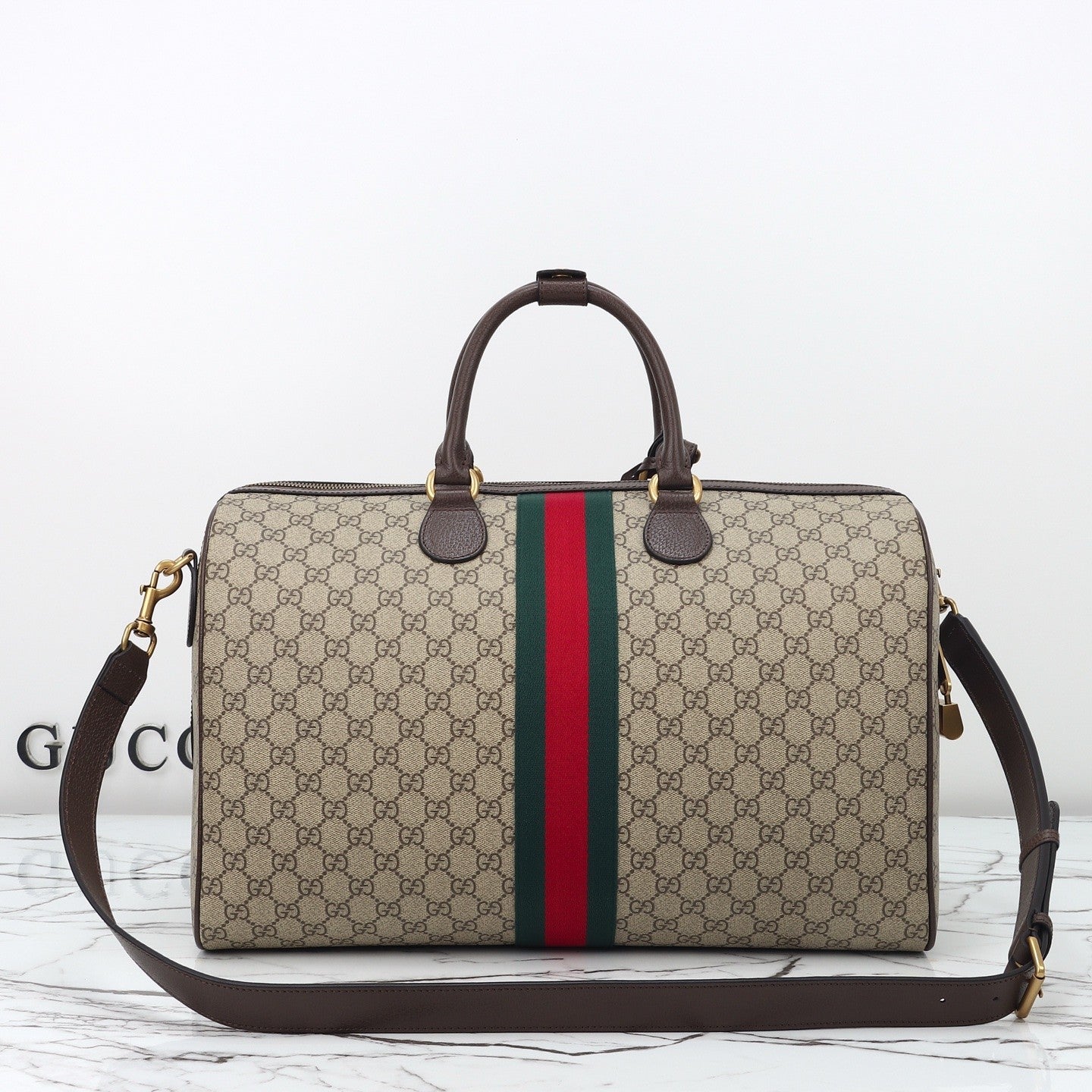 Gucci Savoy Collection Medium Travel Bag In Beige And Dark Brown With Interwoven Gg Monogram Men's And Women's Handheld And Crossbody Bag Bags 834460FAEOI9746 #197150